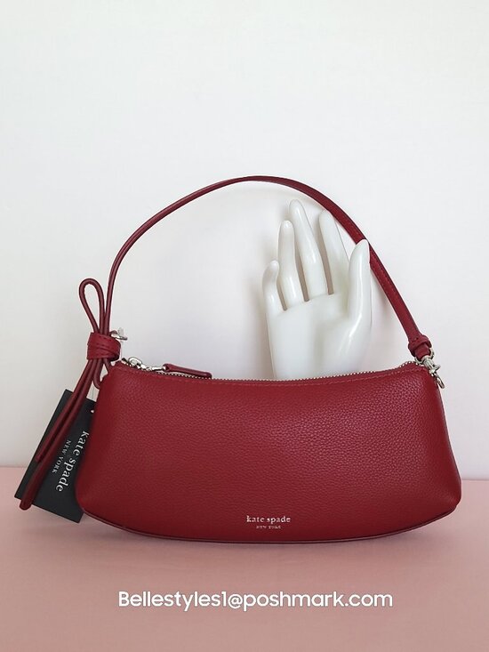 KATE SPADE Handbags - KATE SPADE Loop Pochette Pebbled Leather Mini Bag- Red Jam color⭐